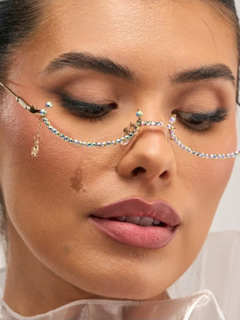 Crystal Chain Rimless Glasses - Gold